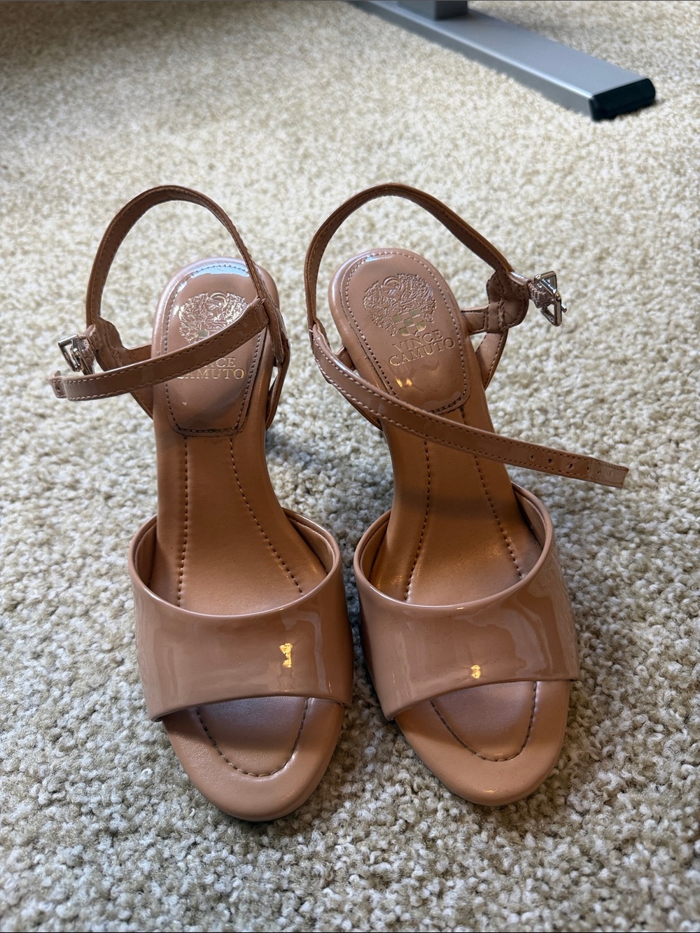 Vince Camuto Glossy Nude Patent Ankle-Strap Heels